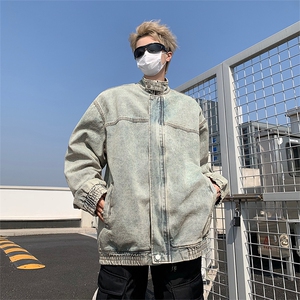 秋季新款港风美式高街潮牌复古水洗拼接立领牛仔夹克 JK1317-P73图片