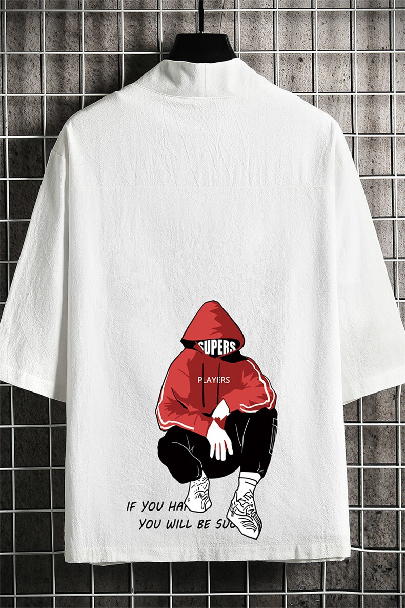 HF59051-P40风汉服男开衫外套七分袖道袍网格挂拍,男装民族服装,电商A040A