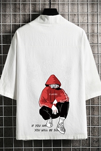 HF59051-P40风汉服男开衫外套七分袖道袍 网格挂拍图片