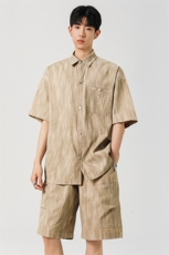 扎染脏脏工装短袖衬衫套装男款夏季半袖衬衣搭配短裤TZ002，男装牛仔裤，星座210-1