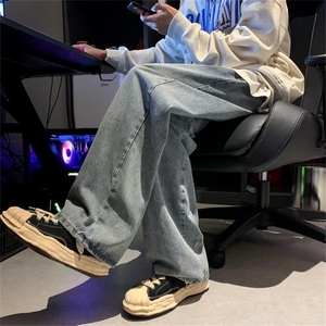 港风复古水洗宽松直筒牛仔裤男ins潮流老爹牛仔阔腿裤MK3260-p45图片