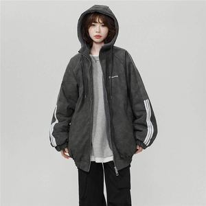 美式复古连帽皮衣羊羔绒棉服男冬三杠棉衣设计感夹棉外套M02/P118图片