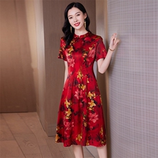 新式改良旗袍喜婆婆时尚妈妈婚宴礼服高级感花罗香云纱真丝连衣裙，女装连衣裙，阿舍尔精品