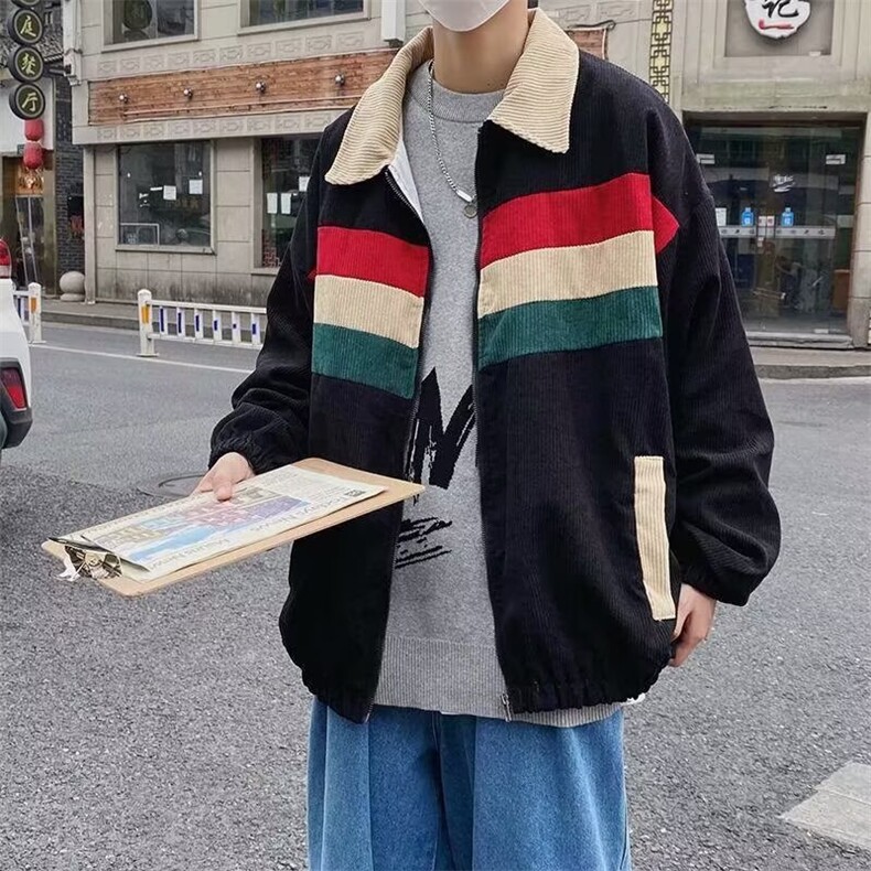 潮流男撞色拼接灯芯绒夹克春秋季宽松复古休闲工装外套HHT64P59,男装夹克,星座1013-5