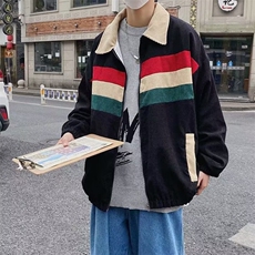 潮流男撞色拼接灯芯绒夹克春秋季宽松复古休闲工装外套HHT64P59，男装夹克，星座1013-5