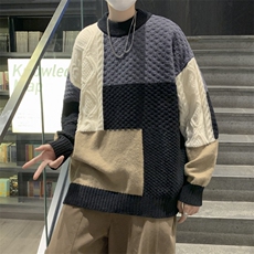 秋冬韩版高街外穿针织衫潮牌线衣撞色拼接宽松毛衣外套M647-P41，男装针织衫/毛衣，星座512-2
