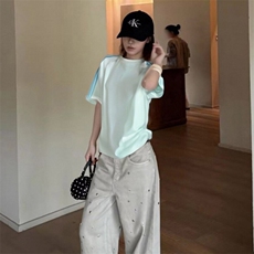 抖音得物品质二开240克宽松纯棉美式潮牌印花三条杠中性风短袖T恤，男装T恤，电商A486