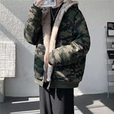 美式重磅拉链连帽开衫卫衣男春秋宽松百搭拼色迷彩外套KS009P65，女装短外套，电商B312