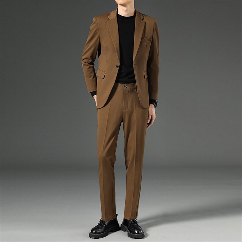 西装套装男坠感秋季修身西裤男士休闲裤子韩版潮流西服外套三件套，男装西服套装，星座505-2（原电商A260-1)