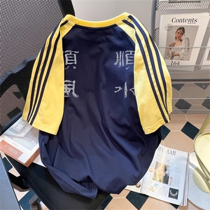 夏季美式高街重磅纯棉三条杠织带插肩撞色男女短袖T恤 CZ51-特P25图片