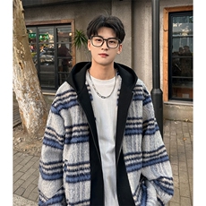 经典格子拼色男士毛呢连帽夹克外套A071-5010-P115，男装夹克，电商A071
