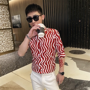 312A-111-P55 新款社会小伙中袖衬衫韩版潮流男士五分袖衬衣B图片