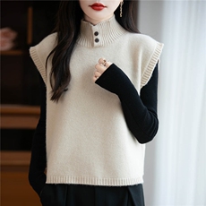 纯羊毛针织马甲背心女外穿宽松无袖毛衣2025秋冬新款坎肩叠穿上衣，女装马甲，绒汀羊绒