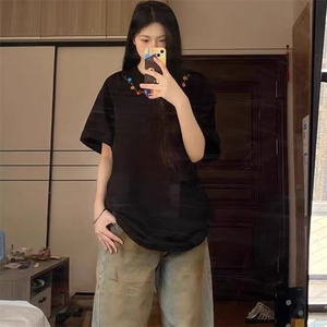 万针全刺绣工艺抖音得物高品质260克重磅纯棉双纱美式高街短袖T恤图片