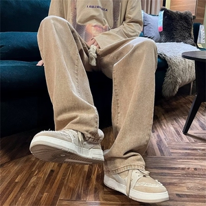 欧美嘻哈复古做旧水洗直筒牛仔裤男潮牌宽松阔腿休闲裤N9337-P49图片
