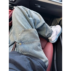设计感美式复古牛仔裤男秋冬痞帅炸街潮牌直筒阔腿裤K7038-P52，男装牛仔裤，星座1001-1