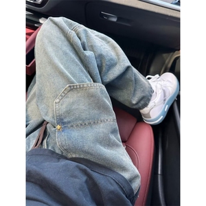 设计感美式复古牛仔裤男秋冬痞帅炸街潮牌直筒阔腿裤  K7038-P52图片
