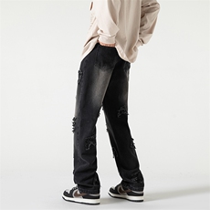 B221美式ins高街小众重工艺字母直筒牛仔裤LK23025-P60控78，男装牛仔裤，电商B221