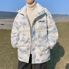 港风ins宽松潮流保暖外套冬季扎染潮牌立领贴标面包服W6264-P90，男装棉衣，星座512-2