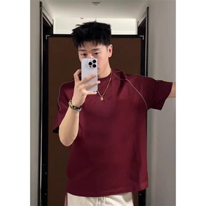 抖音得物二开240克宽松纯棉美式高街夜光反光工艺辑线短袖T恤图片