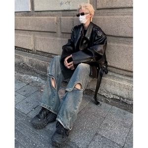 短款皮衣外套男春秋季高级感痞帅设计感小众骑行机车夹克图片