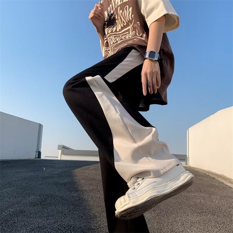 拼接撞色直筒阔腿潮流长裤2024春季新款韩版宽松休闲裤K6117-P36,男装休闲裤,星座512-2