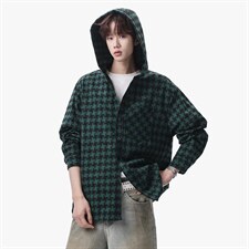 衬衫男春季新款港风宽松连帽大码格子长袖衬衣CS1981-P42，男装衬衫，星座214-3