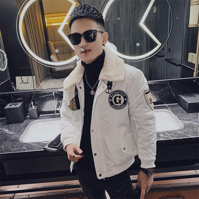 冬季社会小伙痞帅羊羔毛翻领机车飞行服棉衣外套M1195-P128控165,男装棉衣,星座308A