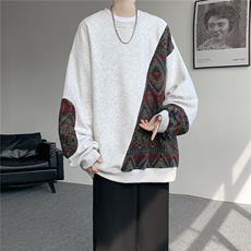 8XL-M民族风拼接卫衣大码胖子费尔岛上衣圆领复古外套WY5106/P55，男装民族服装，电商B238