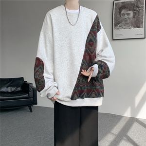 8XL-M民族风拼接卫衣大码胖子费尔岛上衣圆领复古外套WY5106/P55图片