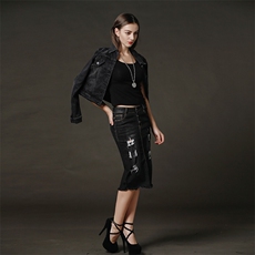 现货黑色牛仔裙女韩版时尚秋冬新款气质显瘦中腰半身裙包臀一步裙，女装半身裙，天丽