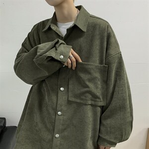 21秋装港风日系灯芯绒衬衫外套韩版情侣中性宽松慵懒风潮C45/P45,男装衬衫,钱塘713