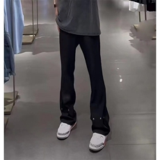 青少年休闲裤男生秋季高街痞帅排扣直筒弯刀裤cleanfit显瘦阔腿裤，男装休闲裤，电商A063