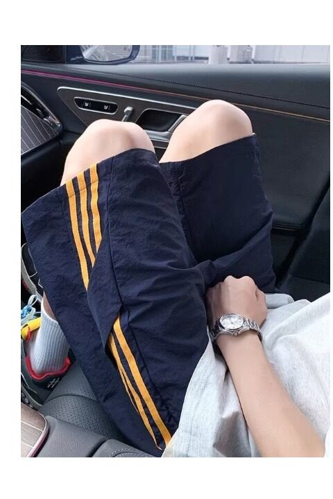 百搭藏青色条纹三杠速干短裤男夏直筒潮流日系新款无品牌时尚简约,男装牛仔裤,星座218-1（原230）