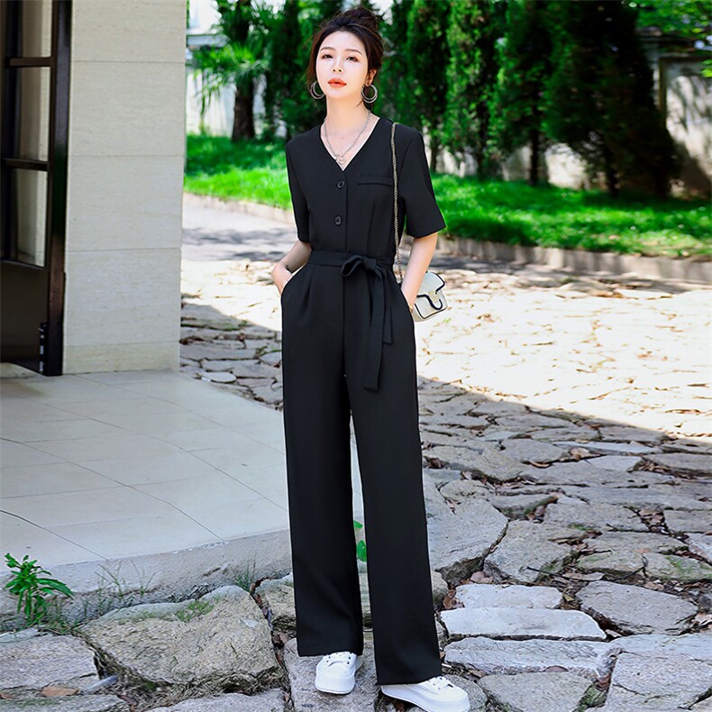 2024新款夏季气质V领收腰西装连体裤，女装连体裤，瑶迪