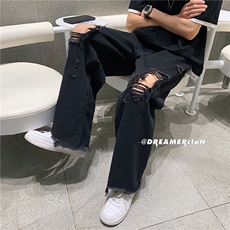 k706-p48-控68破洞牛仔在高阶宽松大码牛仔裤cityboy，男装牛仔裤，星座116