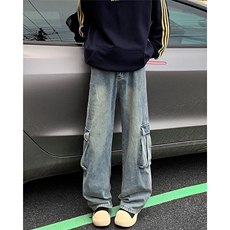 美式大口袋工装牛仔裤男春冬潮牌宽松休闲百搭直筒裤子RK2360-P53，男装牛仔裤，星座412-3