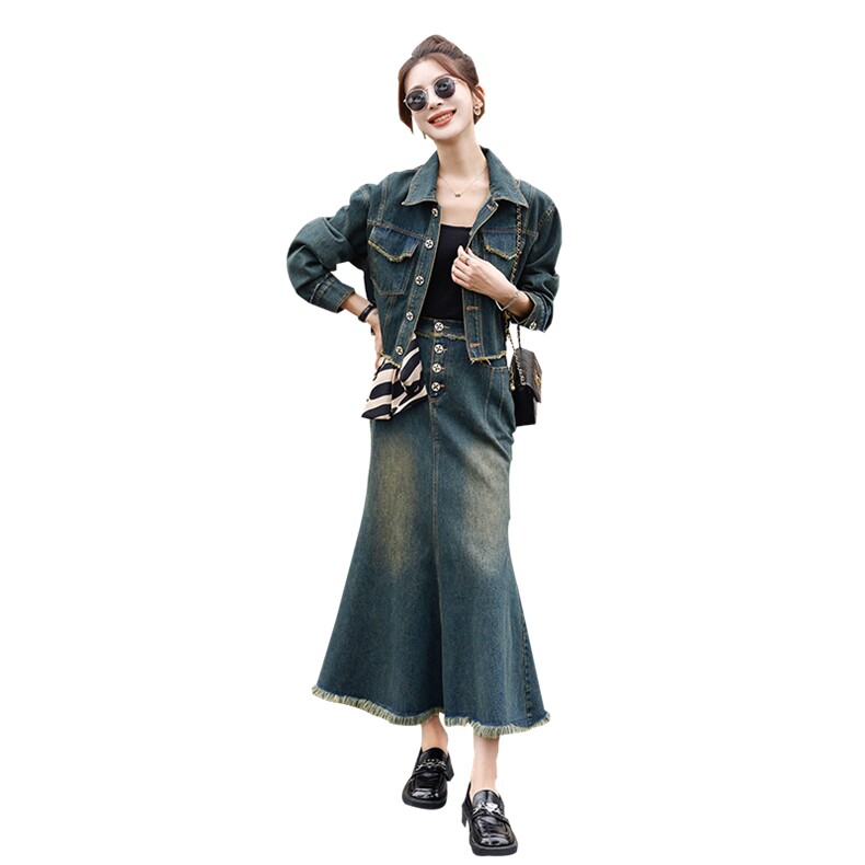 春季新款牛仔外套套装女时尚显瘦长袖两件套,女装套装/套裙,秋水欣儿