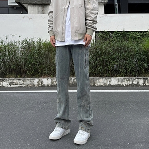 美式高街vibe风直筒长裤欧美痞帅男hiphop复古水洗牛仔裤图片