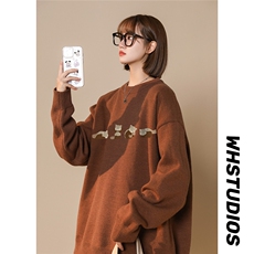 中性风秋/冬ins潮时尚趣味印花保暖百搭圆领套头毛衣M1038P50控68，男装针织衫/毛衣，A247A