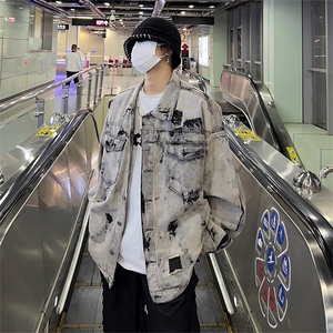 美式牛仔外套男春扎染破坏牛仔衣设计感高街夹克潮NT521P75图片
