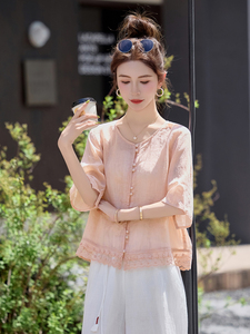 妈妈夏季中袖衬衫女2025新款时尚洋气减龄设计感小众宽松百搭上衣图片