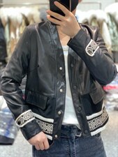 春季新款对称口袋帅气外套长袖皮衣，女装皮衣，L·H·X