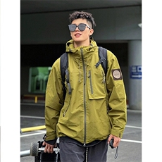 绿色户外冲锋衣外套男款春秋硬壳机能防水爬登山服旅行高级感夹克，男装夹克，星座506A