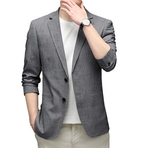 平驳领西服男春秋季新款薄款小西装中年男士商务休闲精致外套图片