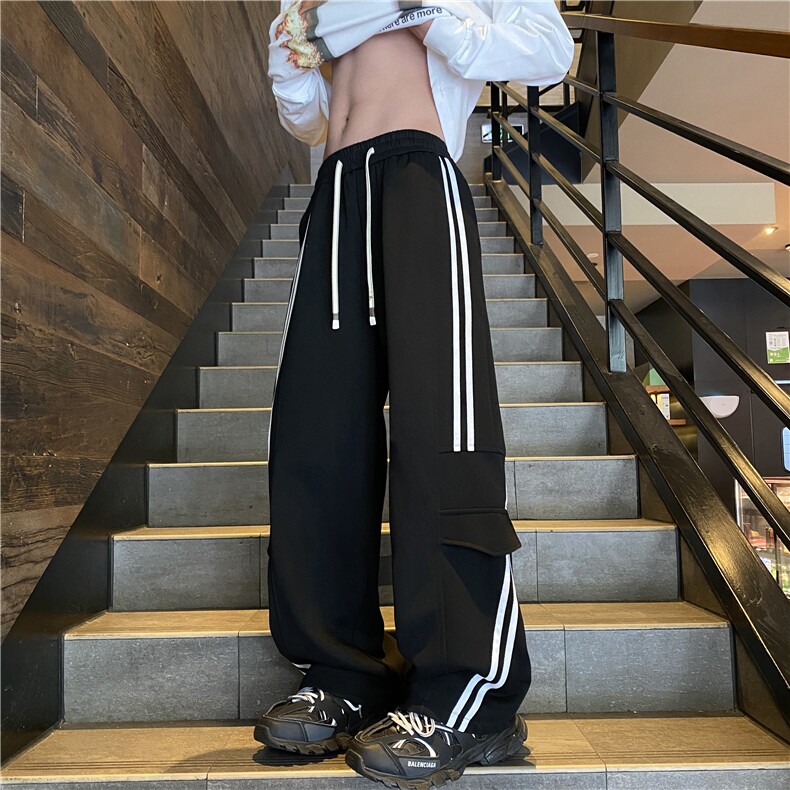 2025春季新款潮流条纹拼接宽松休闲卫裤B315-K25609-特p40控78,男装休闲裤,电商B315