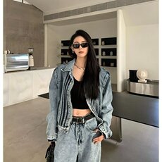 美式复古三条杠牛仔外套男女夹克短款小众设计感休闲百搭宽松外套，男装工装外套，星座218-1（原230）