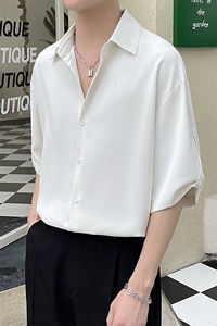 轻熟风 极简纯色宽松五分袖衬衫冰丝衬衣男CY13/P50控78图片