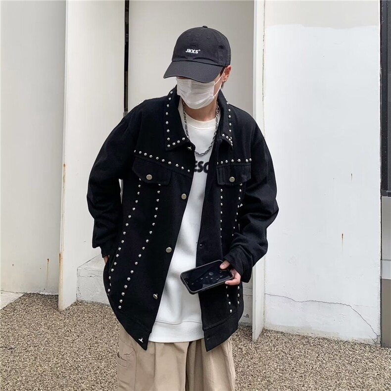 柳钉牛仔外套男网红同款休闲黑色夹克百搭上衣J3716P50,男装夹克,星座1116-2