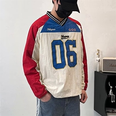 2024美式复古V领撞色拼接球衣套头衫卫衣男女宽松街头长袖/W28W，男装卫衣，星座506
